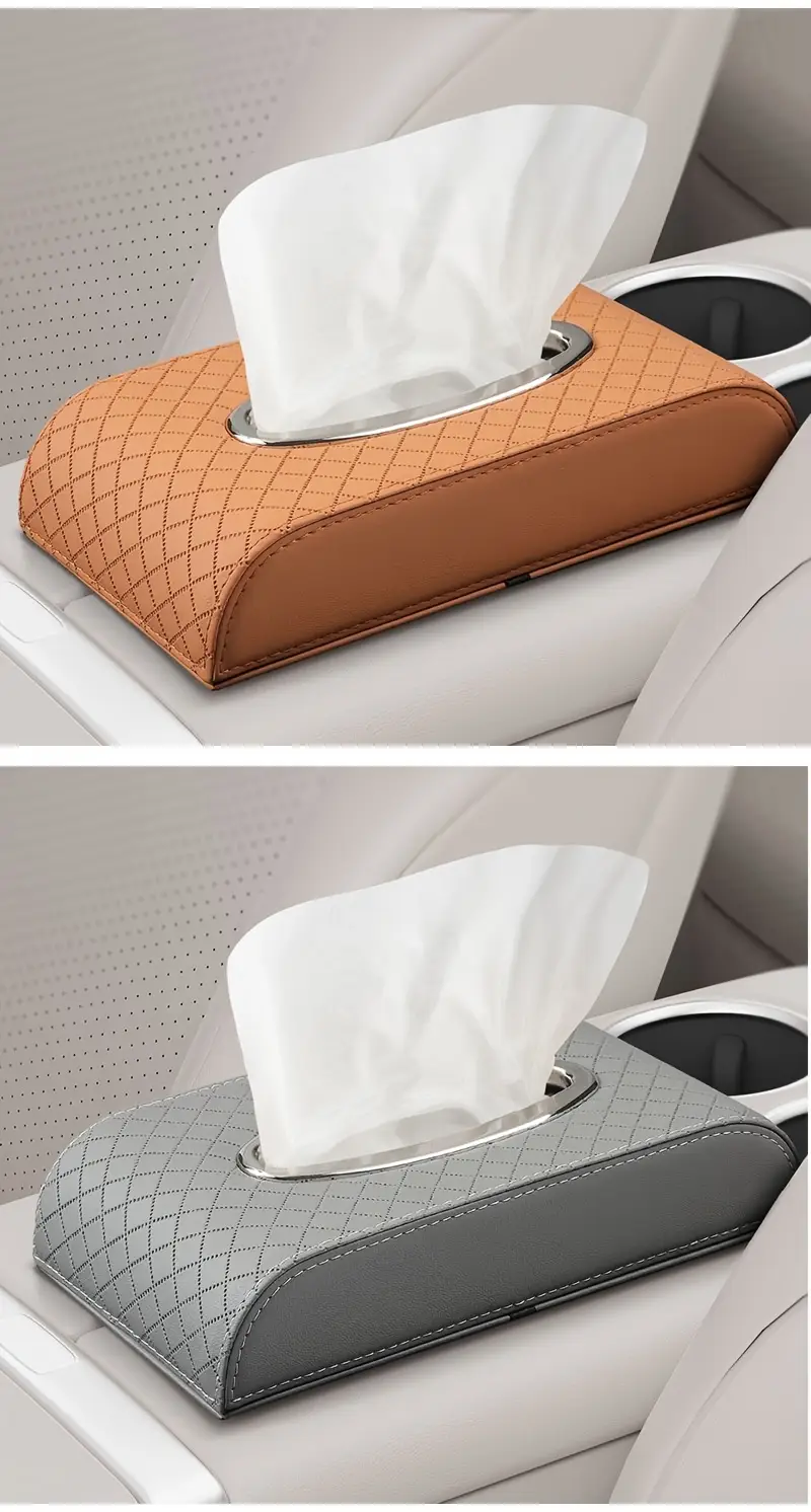 heavy duty pu leather car tissue box organizer beige mounted tissue dispenser with for front rear seats compatible with most vehicles luxury interior accessory Product details 10