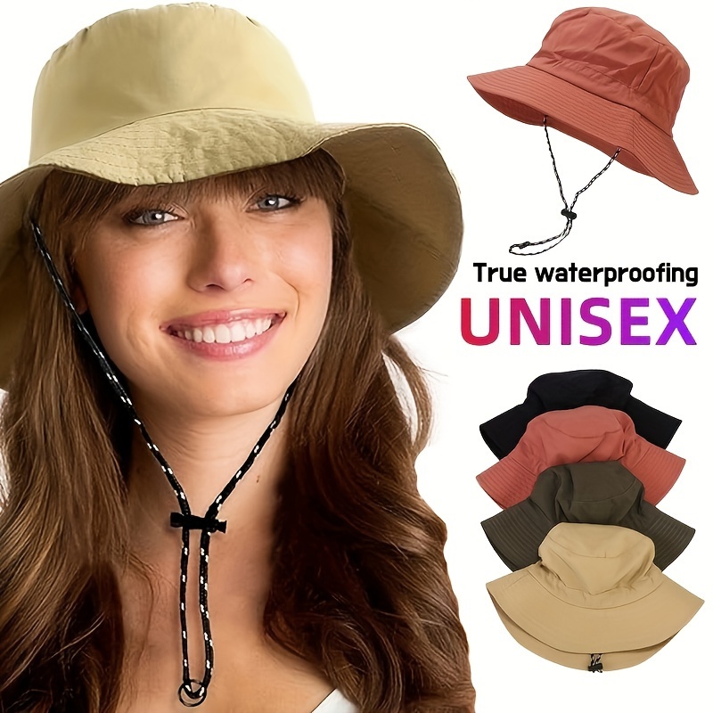 1pc Summer Outdoor Waterproof Foldable Bucket Hat, Wide Brim