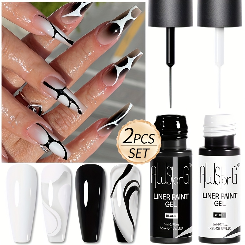 Image of Awstorg 2pcs/set Black Paint Gel 5ml Stripe Semi Permanent Drawing Nail Art Gel Varnish Supplies Vernis Nails Art