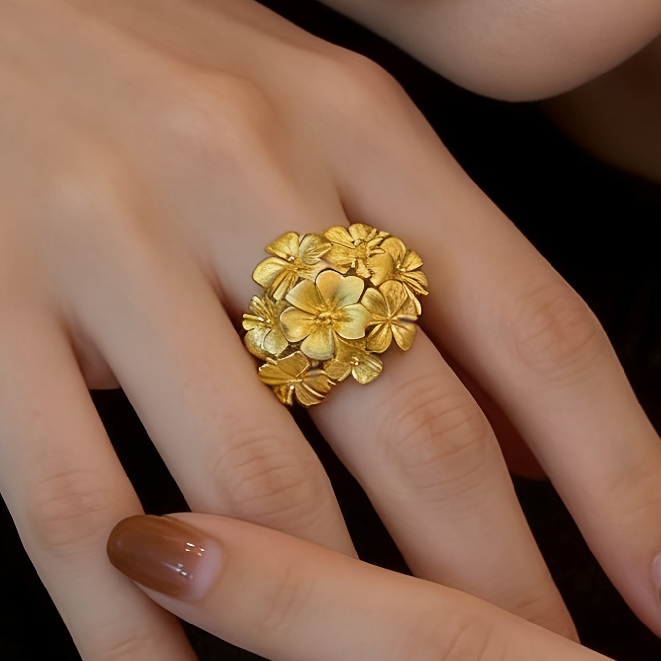 TEMU An Elegant And Sweet Metal Hydrangea Flower Open-ring For Women, Suitable As An Accessory For Holidays, Birthdays, Dates, Dances, Banquets,