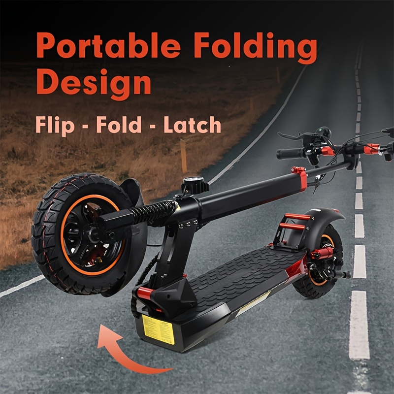 mx-14 500w/740w power, 10 off-road/tubless tire kick electric scooter, foldable   - max range 40km/60km/80km, double suspension & double disc brake, phone charging usb port, rgb ambient light, turn   light, led front light Product details 4
