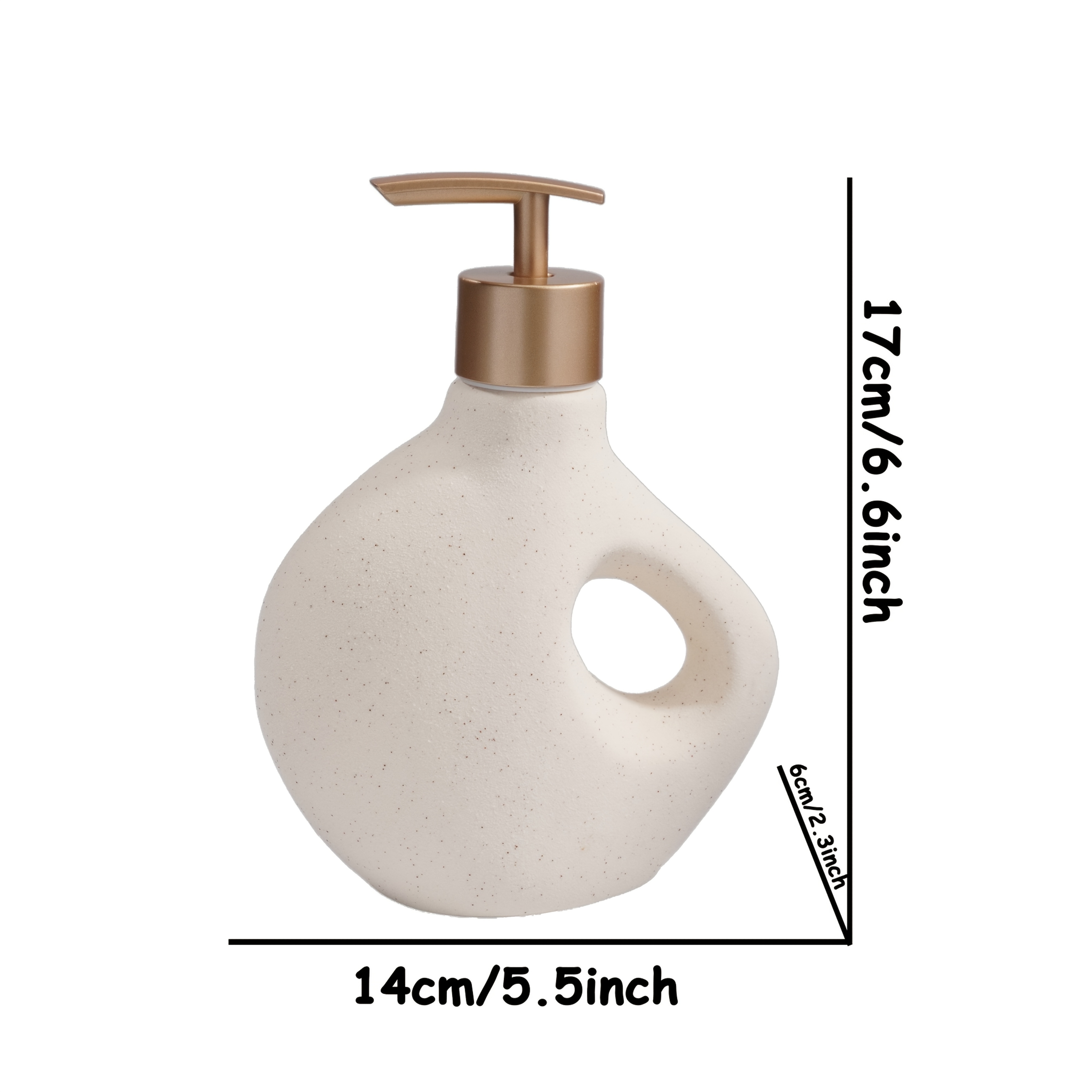 Sculptural Wabi-Sabi Style Soap Dispenser in Matte Beige Ceramic - A Textured Pump Bottle with a Golden Pump for Your Bathroom Or Kitchen
