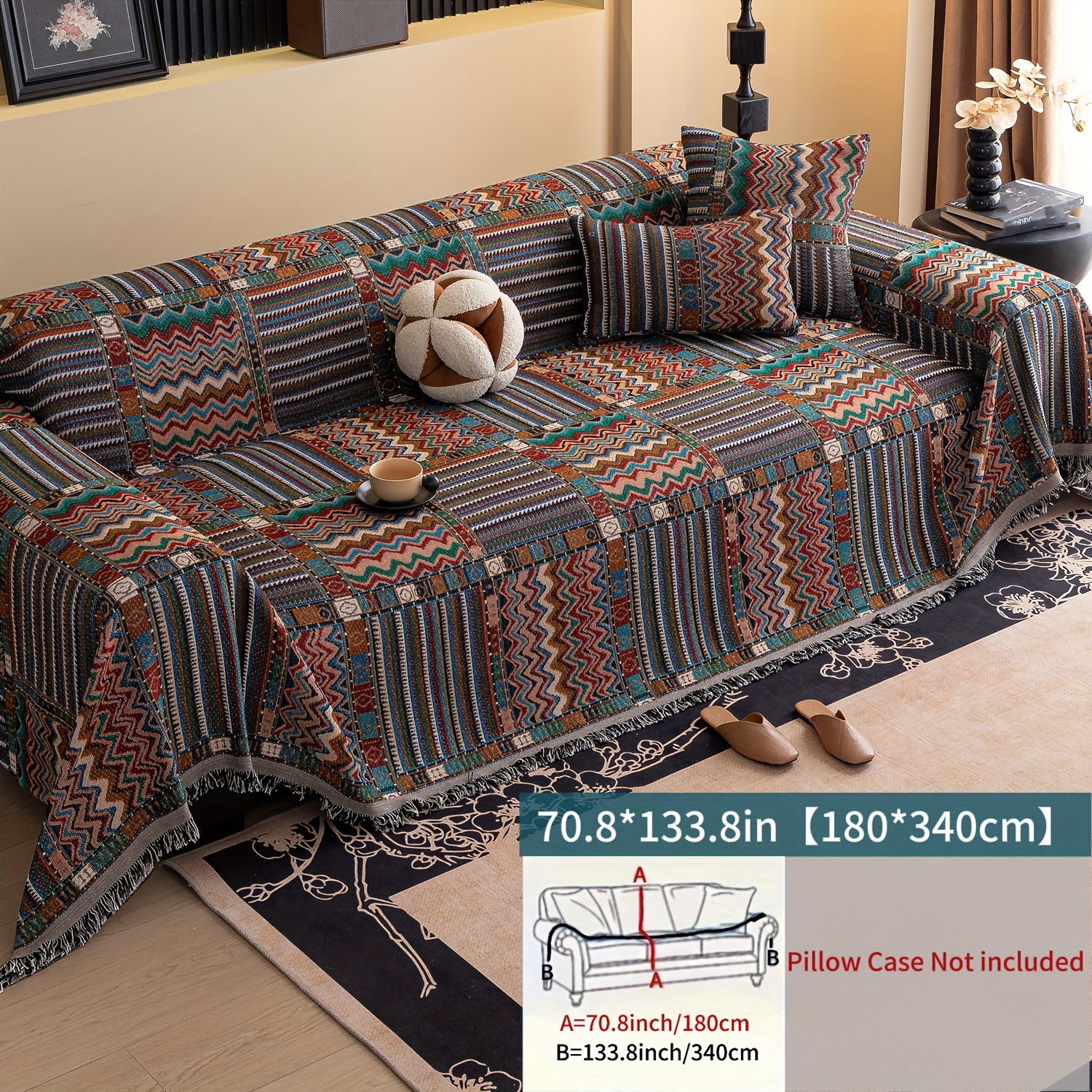 TEMU JIT1 Toalla de sofá de estilo bohemio - de material de chenilla, de sofá totalmente envolvente, para todas , para mascotas, con decoración de