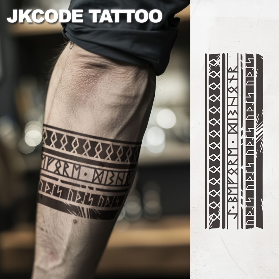 Viking Pattern Arm Ring Tattoo - Waterproof Hand Tattoo for * - Black Dark  Arm Ring Tattoo - Geometric Pattern Tattoo - Mysterious Design - Casual  Cool *'S Hand Tattoo, Lasting Waterproof for 3-5 Days, image size:900x900