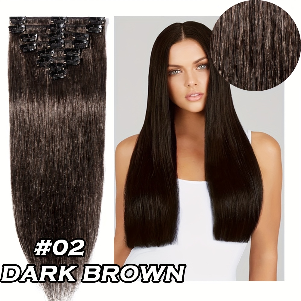 straight clip in hair extensions 100 real human hair 8pcs 18 clips 16 24 inch invisible   real human hair extensions clip ins use for wedding party birthday cosplay can dye wash   to add volumn details 2
