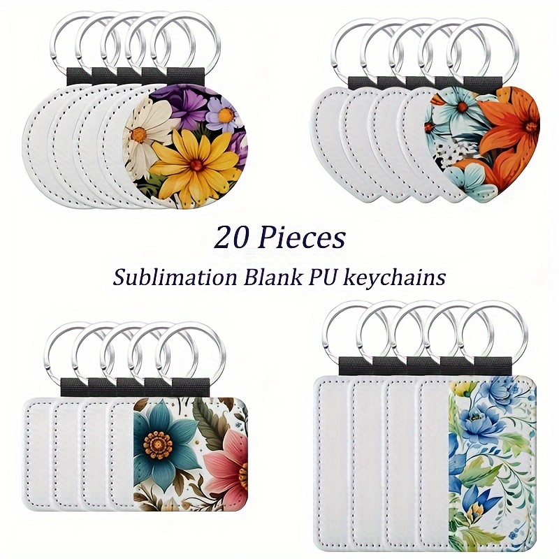 

20pcs Sublimation Blank Keychains Set - Pu Leather Round & Rectangular Keyrings, Diy Personalizable Key Chains For Heat Transfer, Christmas Holiday Craft Supplies, Crafting Turnbuckle Keychain Pack