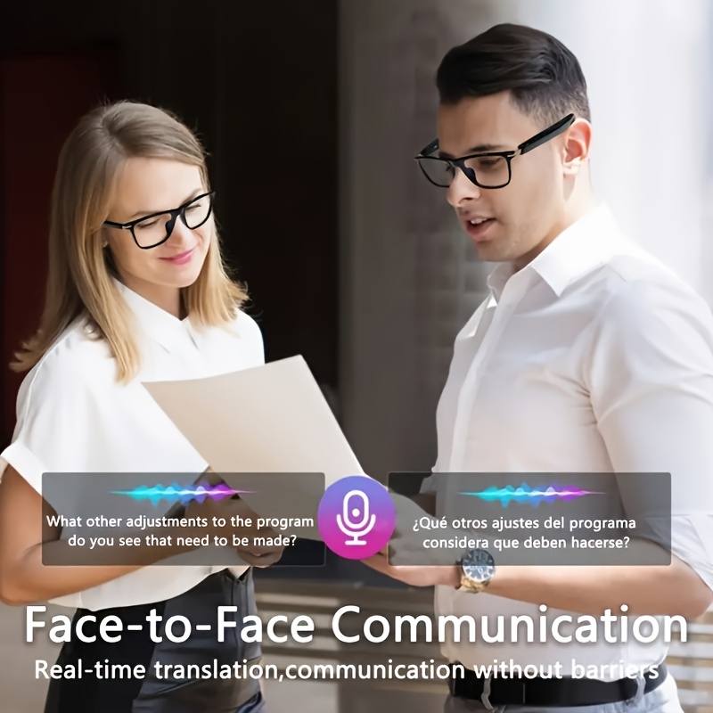 AI smart translation glasses with real-time language translator and Bluetooth audio speakers
