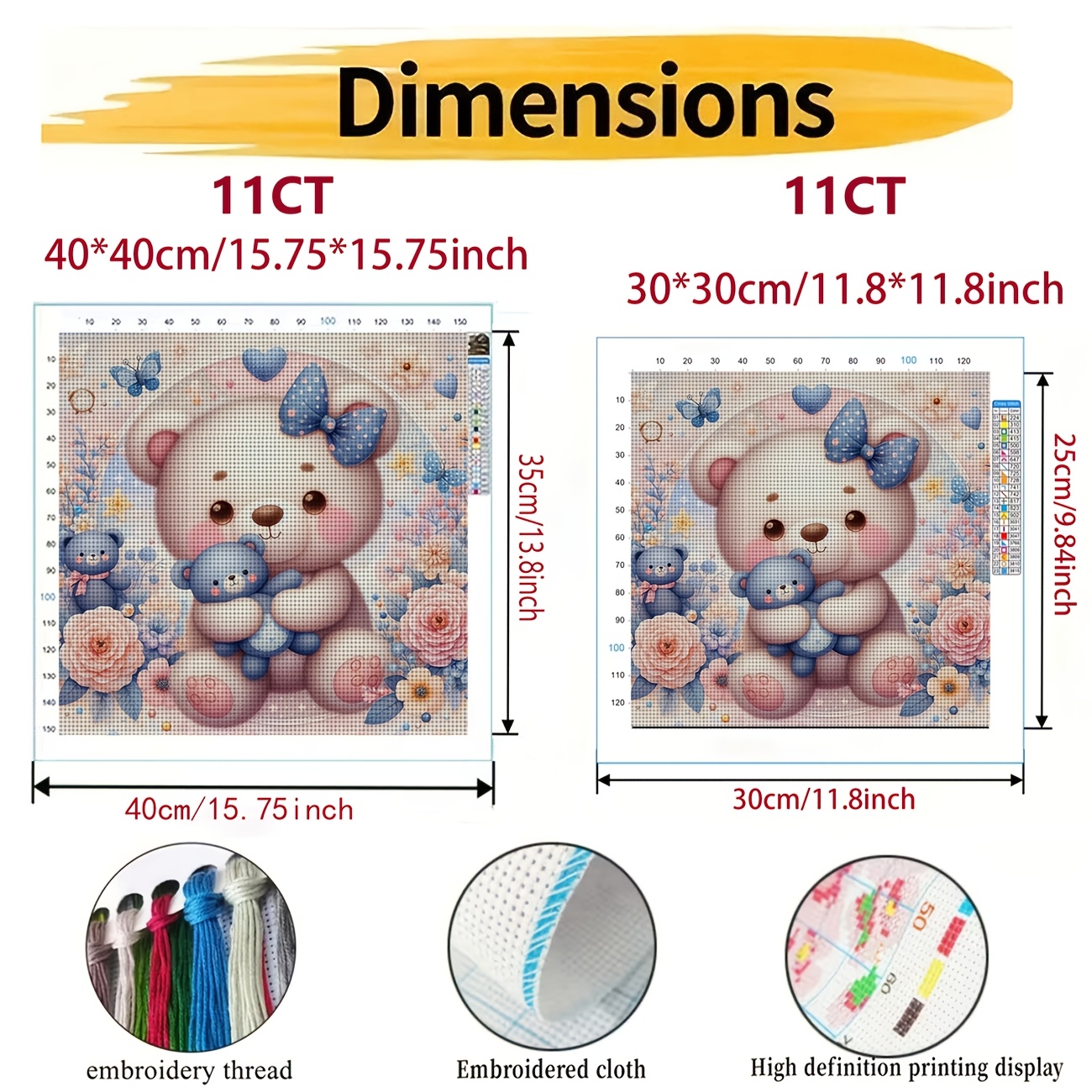 DIY Cross-Stitch Printed Kit, White Bear Hugging a Blue Cub Design