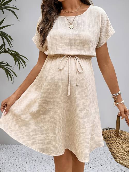 maternity summer dress solid color textured drawstring waist a line dress and non restrictive belly