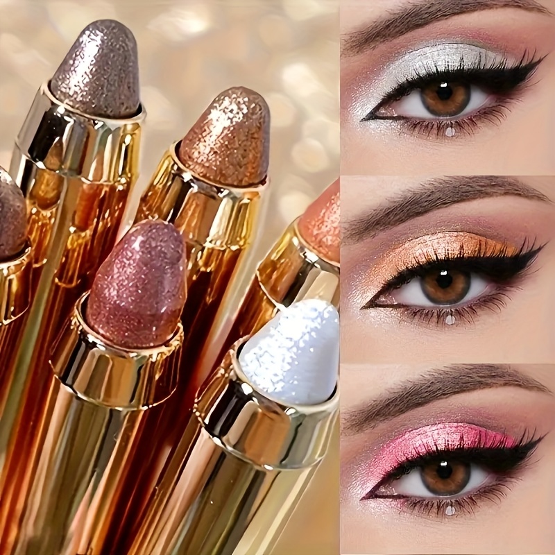 Image of 6pcs Set Of High-gloss Eyeshadow Pens With Pearlescent Shimmer, Contouring, Highlighting, Double-ended Eyeshadow Stick, One-stroke Shaping, Suitable For Makeup Enthusiasts And Beginners.