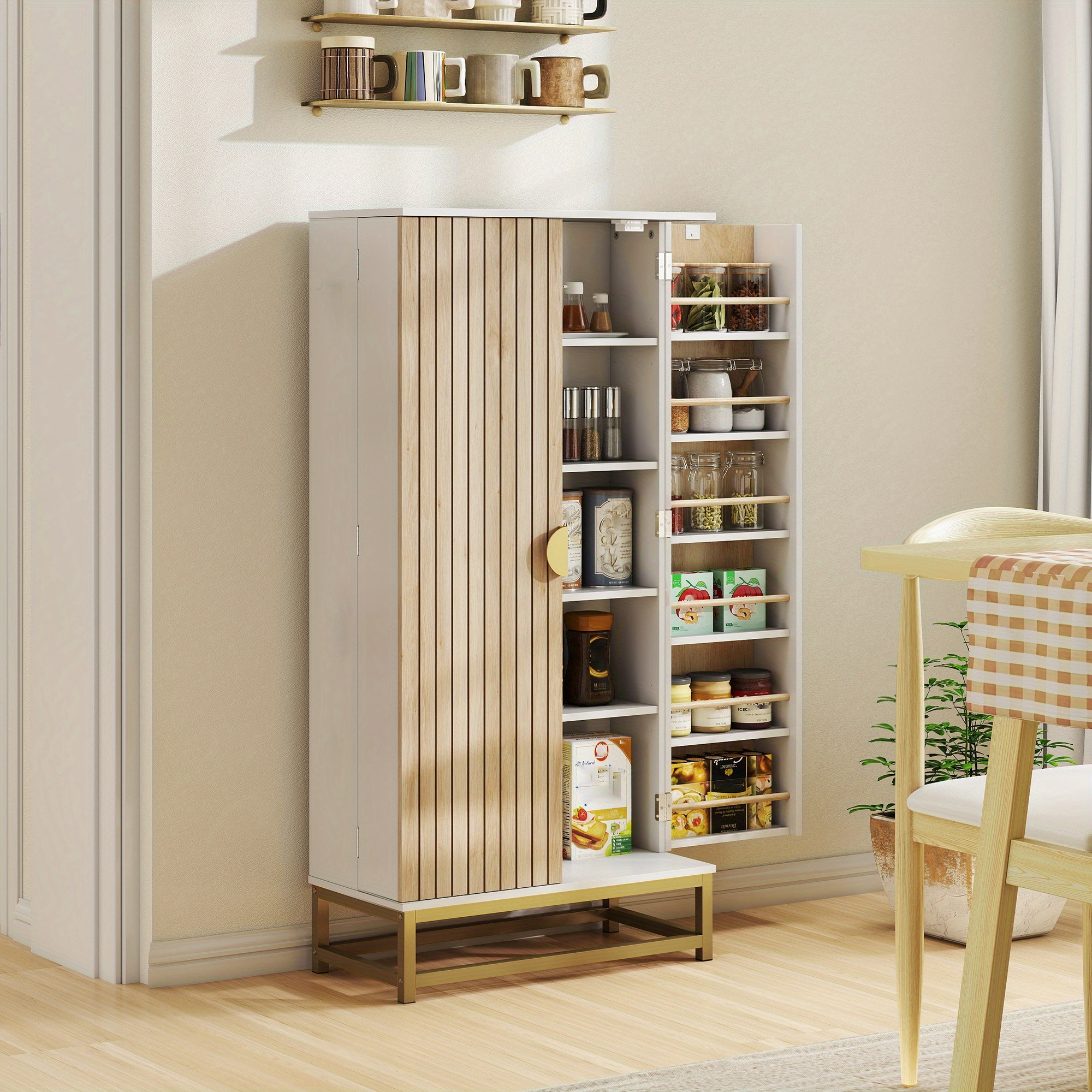 TEMU HOMCOM à aliments moderne en bois blanc avec portes en verre - 5 étagères, 3,2 pieds cubes de rangement, organisateur de garde-manger de cuisine