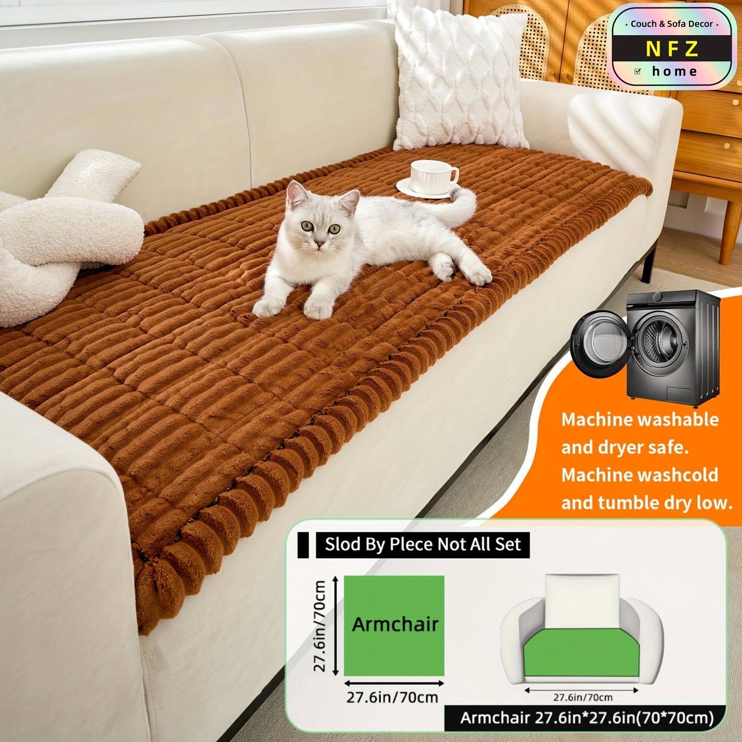 1pc retro warm thickened flannel anti slip sofa pad for autumn winter pet friendly machine washable suitable for 1 2 3 4 seater modular sofas   decoration   quilting striped tucking   to install tear resistant
