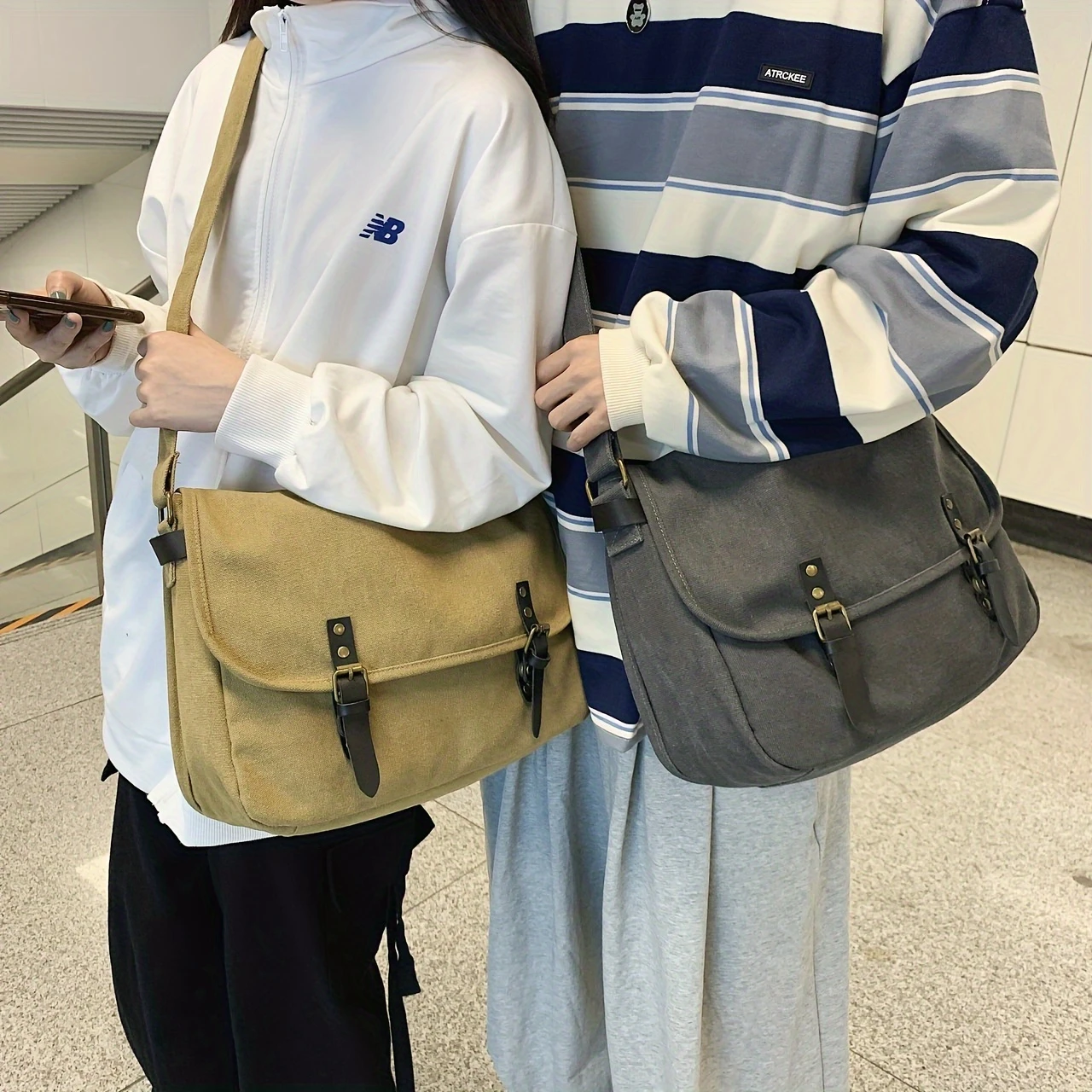 stylish vintage messenger bag crossbody satchel for laptop and everyday use details 0