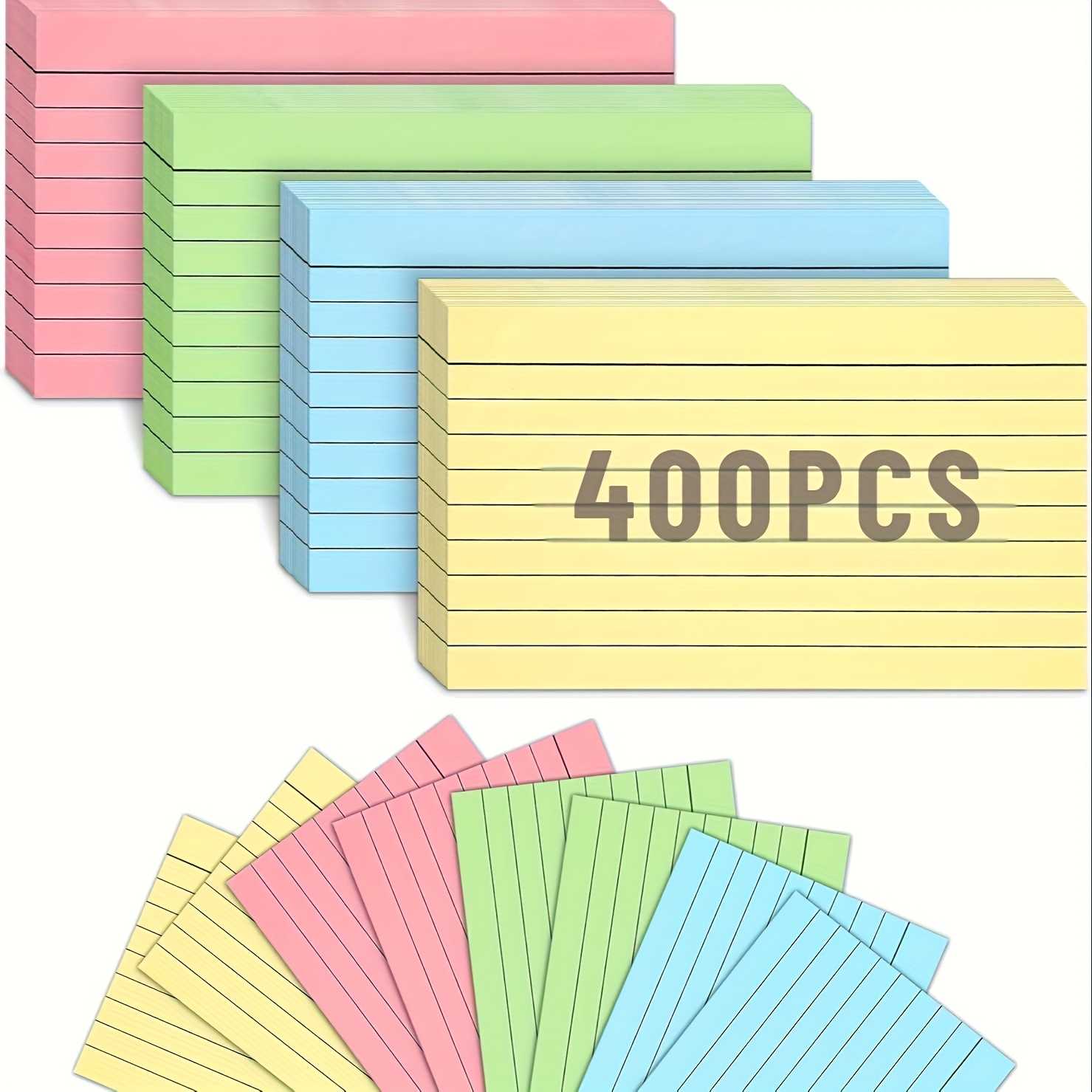 200/400 Sheets (2 Pads/4 Pads) - Sticky Notes, 3x5 Inches (7.6x12.7cm), 100 Sheets Per Pad - Of Lined Learning Cards, Suitable For School, Office, And Home Organization Supplies, Colored Sticky Notes