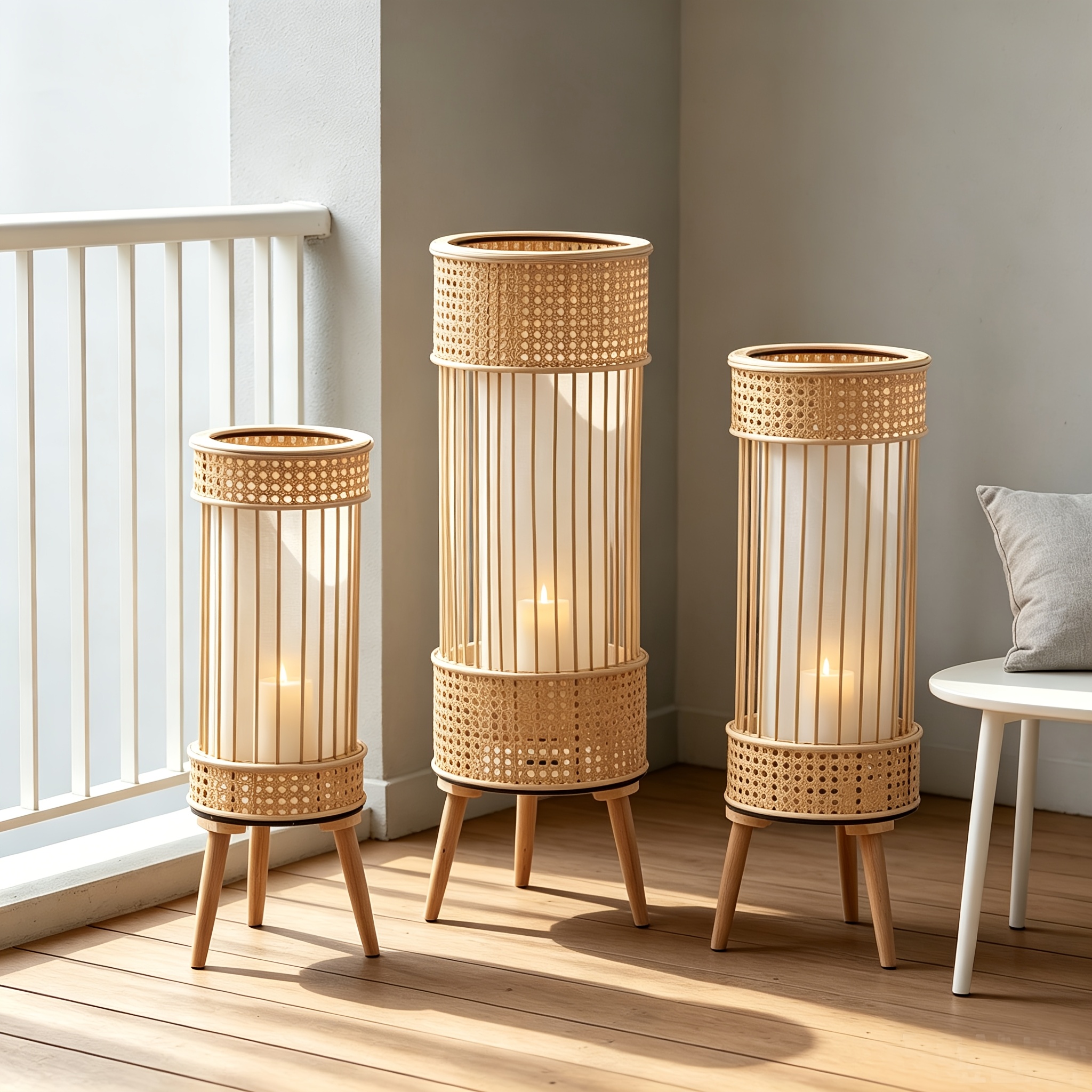 Retro High-End Handmade Rattan Woven Lantern, Creative Columnar Candle Holder, Festive Romantic Atmosphere Decoration, Christmas Decoration, Living Room Bedroom Accent Wind Lantern Ornament