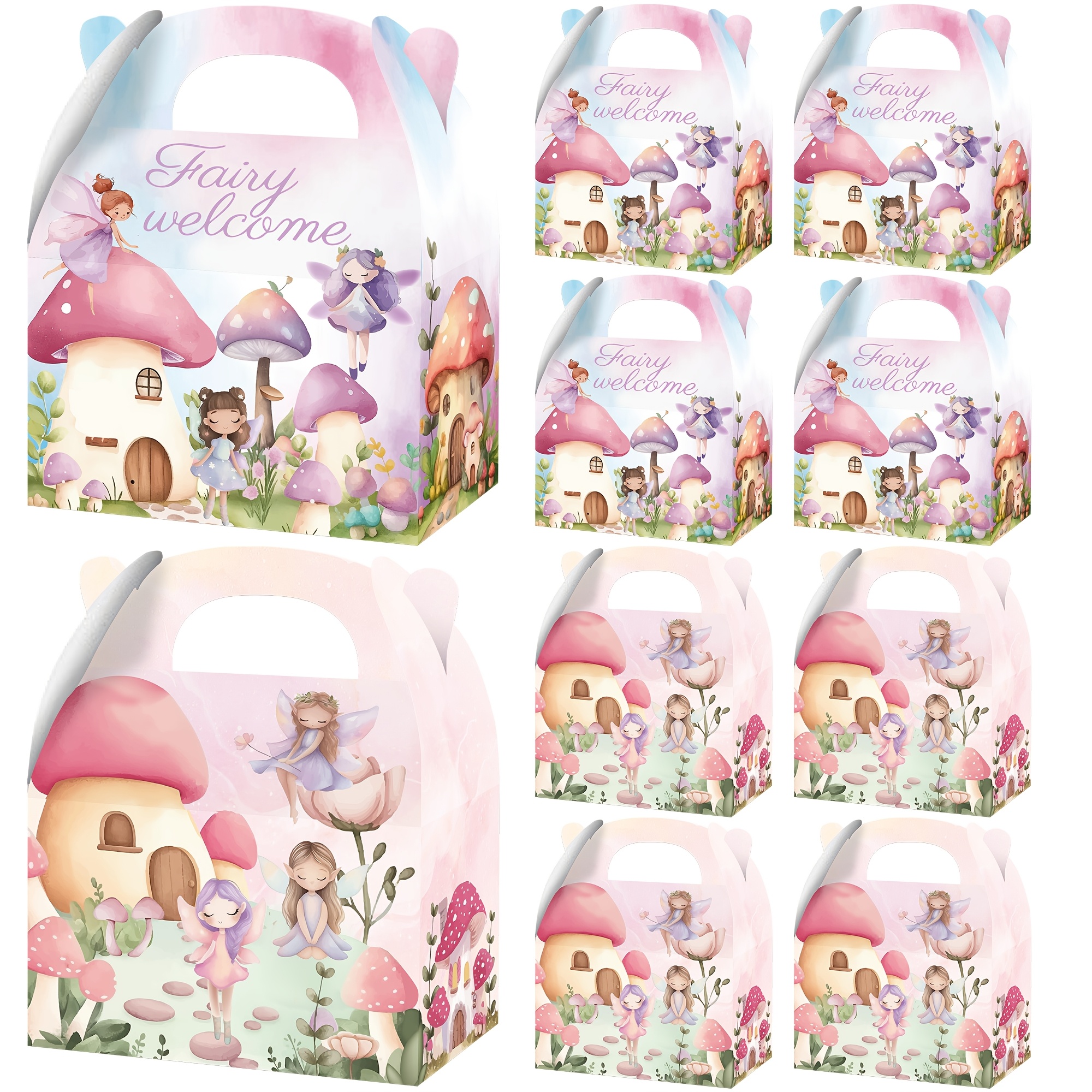 16pcs Fairy Party Favor Gift Boxes Floral Fairy Party Gift Boxes For Party Decoration Supplies, Woodland Mushroom Goodie Gift Candy Treat Boxes For Girls Baby Shower Birthday Party, Retail Store