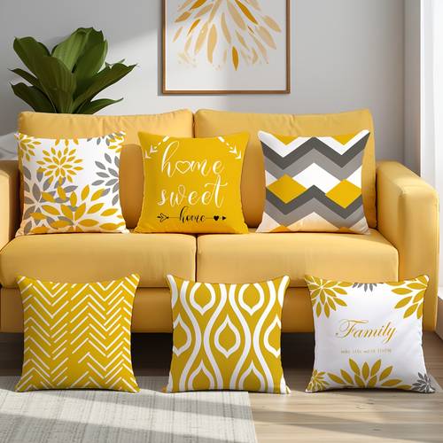 set of 6 modern geometric and floral print throw pillow covers 18 x 18 inches polyester machine washable zipper living room bedroom and home decor covers only