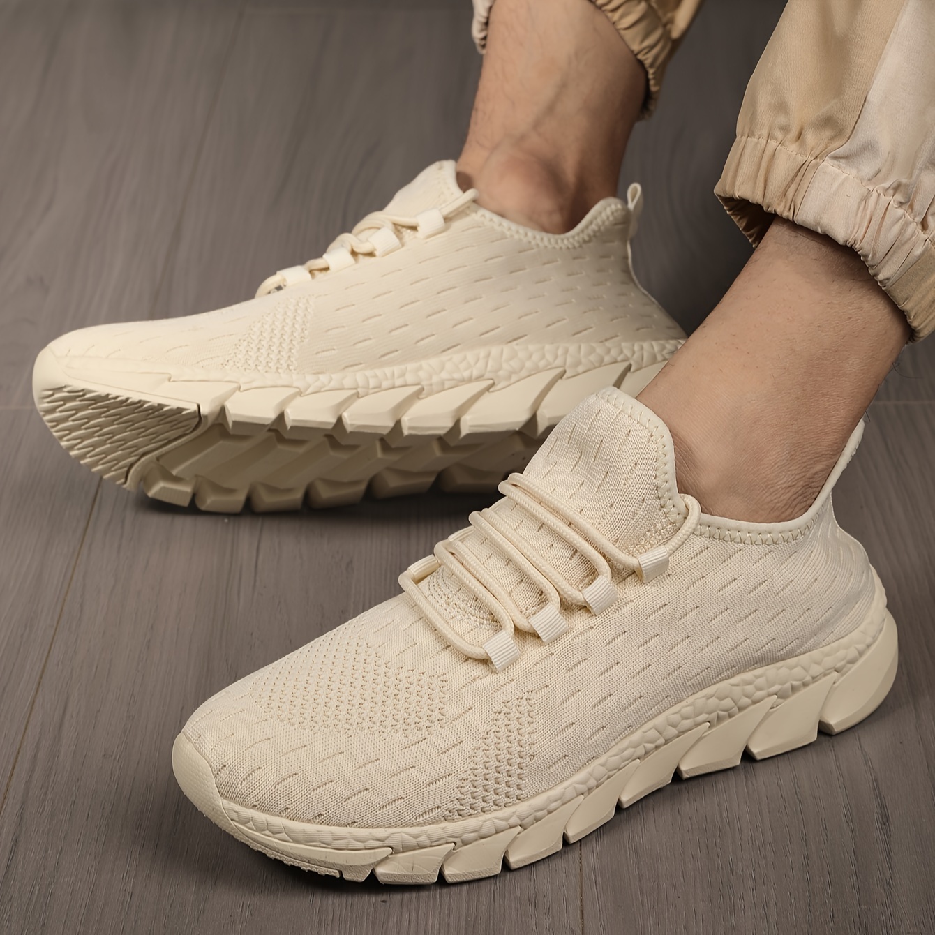 

Men's Trendy Solid Colour Woven Knit Breathable Sneakers, Comfy Non Slip Durable Soft Sole Shoes For Men's Outdoor Activities