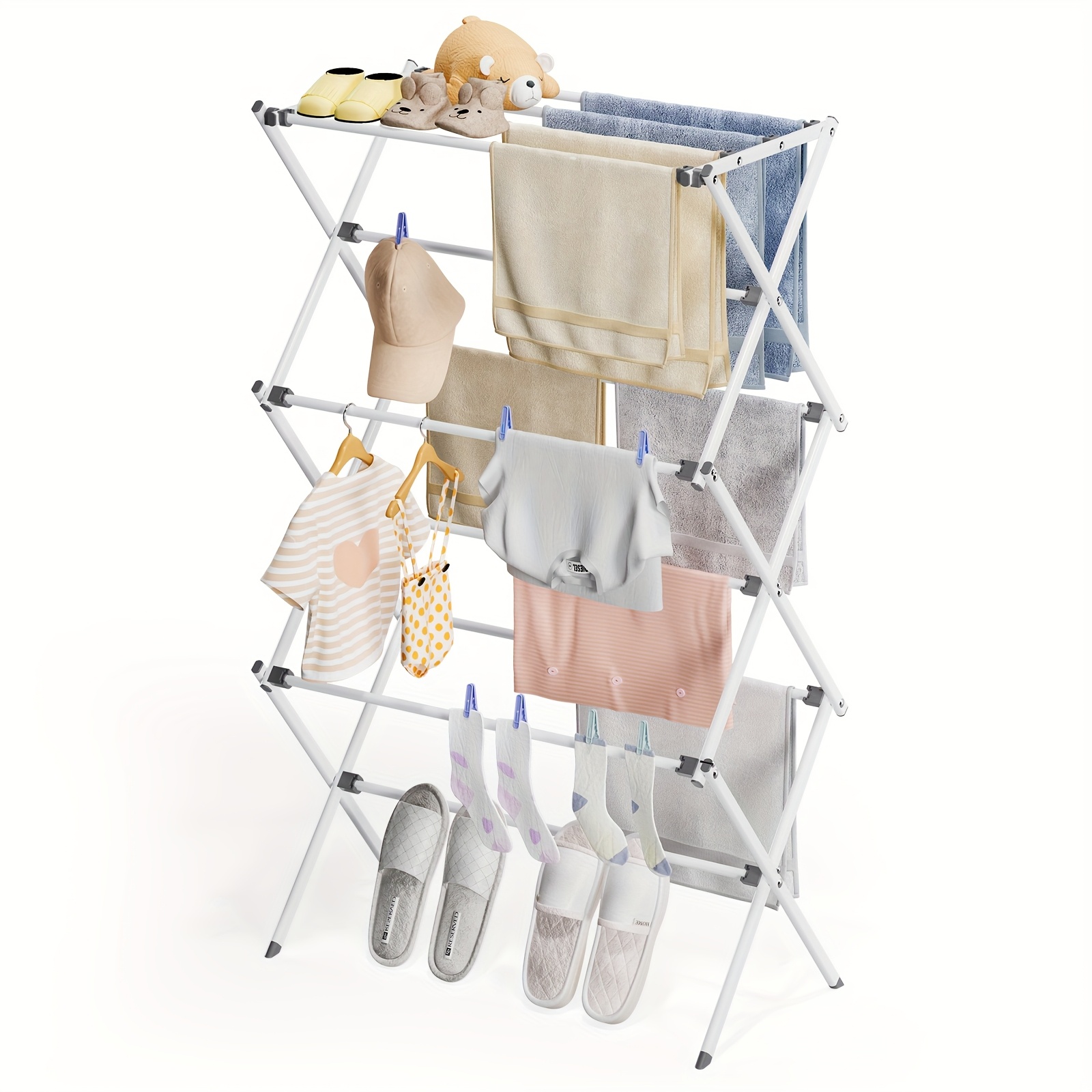 TEMU Toolf 3 Tier Foldable Clothes Drying Rack, Collapsible Laundry Drying Stand For Clothes & Towels, Space-saving Metal Clothing Dryer For Indoor & Outdoor Use, Drying Racks