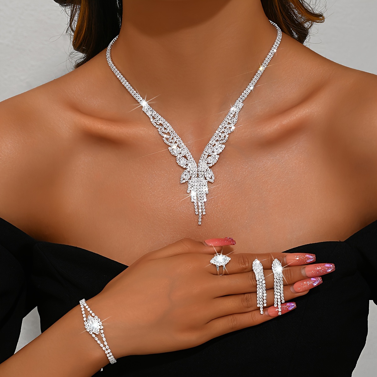 stylish minimalist necklace earrings bracelet ring set women - Temu Nigeria