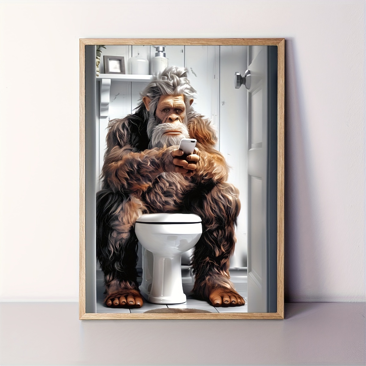 

Funny Sasquatch On Toilet Canvas Art Print, 12x16" - Decor, Bedroom, Living Room, Kitchen, Bathroom - Wall Poster For Sasquatch Enthusiasts, Room Decor