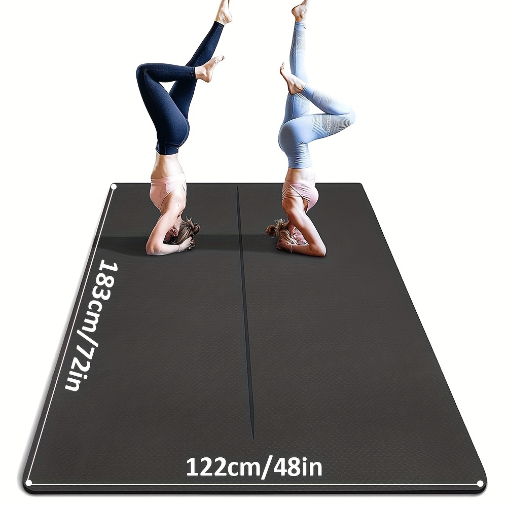 TEMU Extra Non-slip Yoga Mat - 6'x4' Tpe Pilates & Fitness Pad For Home And Outdoor Workouts, Black