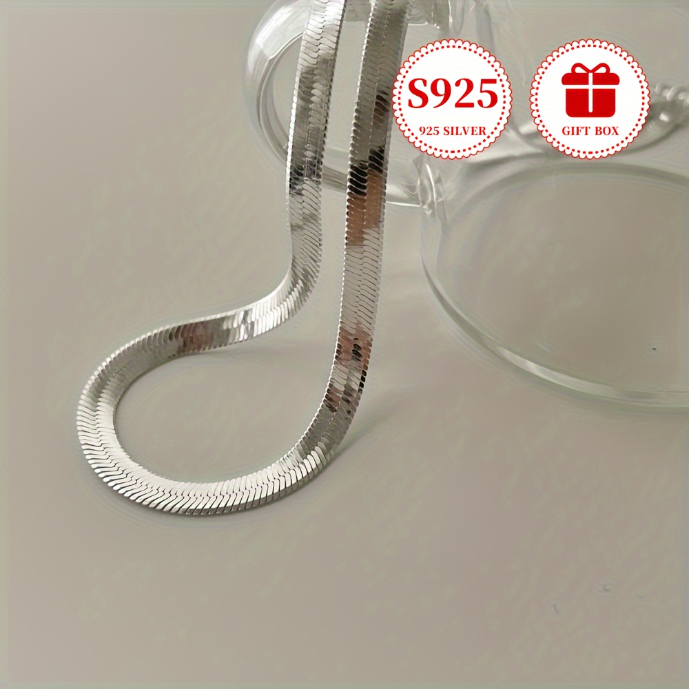 TEMU 2d Flat - A Flat Snake Bone Chain Made Of 925 Sterling Silver Hypoallergenic, Featuring A Design. This Necklace Offers Touch With Its Minimalist Blade Chain Style