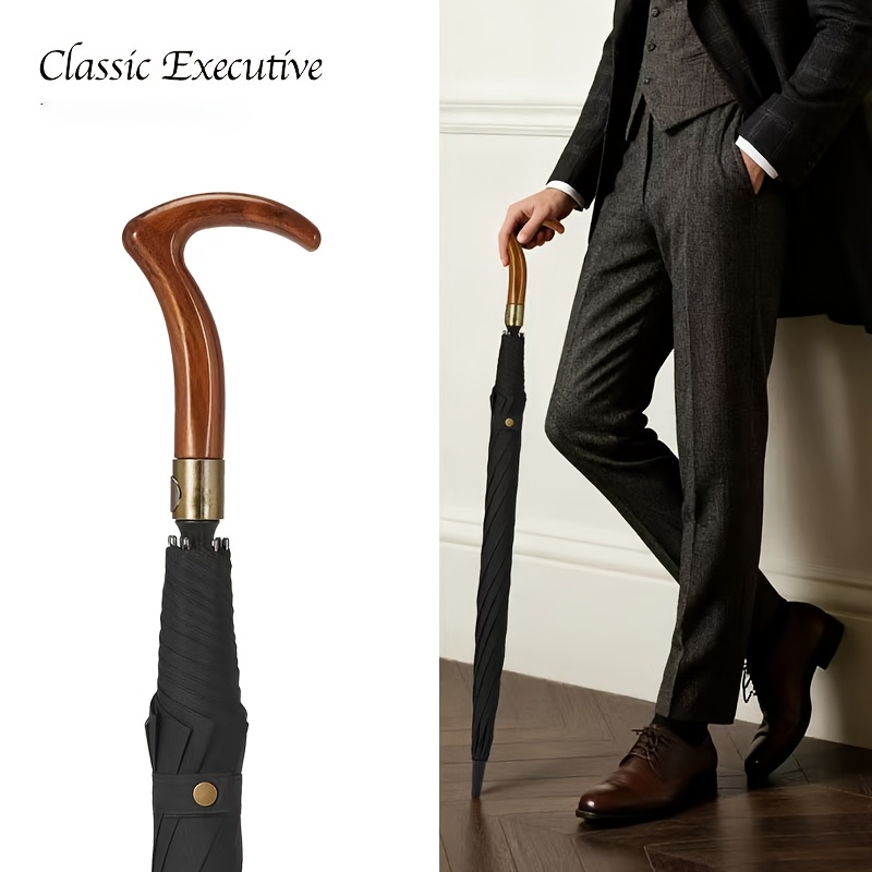 1pc Classic Black Business Umbrella, Comfortable Curved Handle Cane Umbrella, Elegant Choice for Workplace And Outdoors