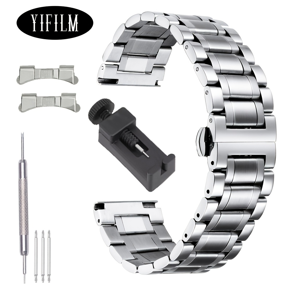 TEMU 18mm 20mm 22mm 24mm Five-bead Stainless Steel Strap, Arc Mouth, Fashionable And Versatile , Suitable For Daily Men, Watch Accessories With Tuner
