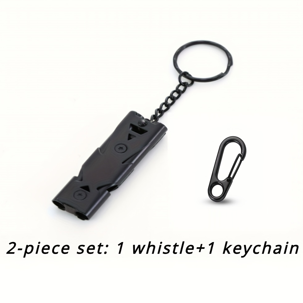 Image of 2pcs/set, The Set Includes A Dual Tube Whistle, A Keyhole, A Stainless Steel Outdoor Rescue Whistle, With High-frequency Earthquake Camping Survival Effect And High Decibel Sound Effect