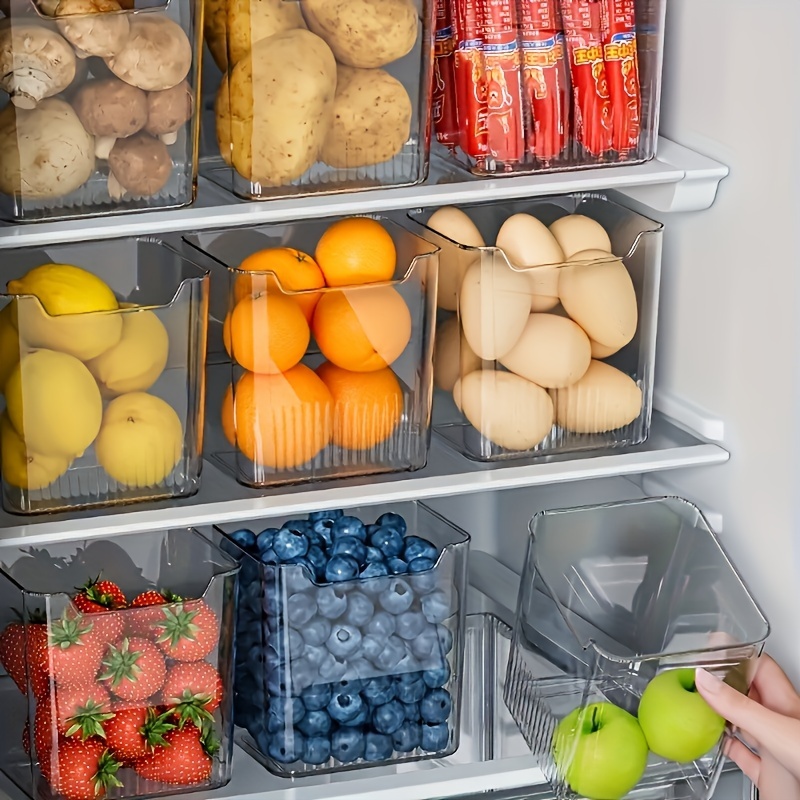 TEMU 6-piece Set Clear Plastic Fridge Organizer Bins, Bpa-free, Stackable Refrigerator Storage Containers For Vegetables, Fruits, Snacks - Saver, No Battery Required