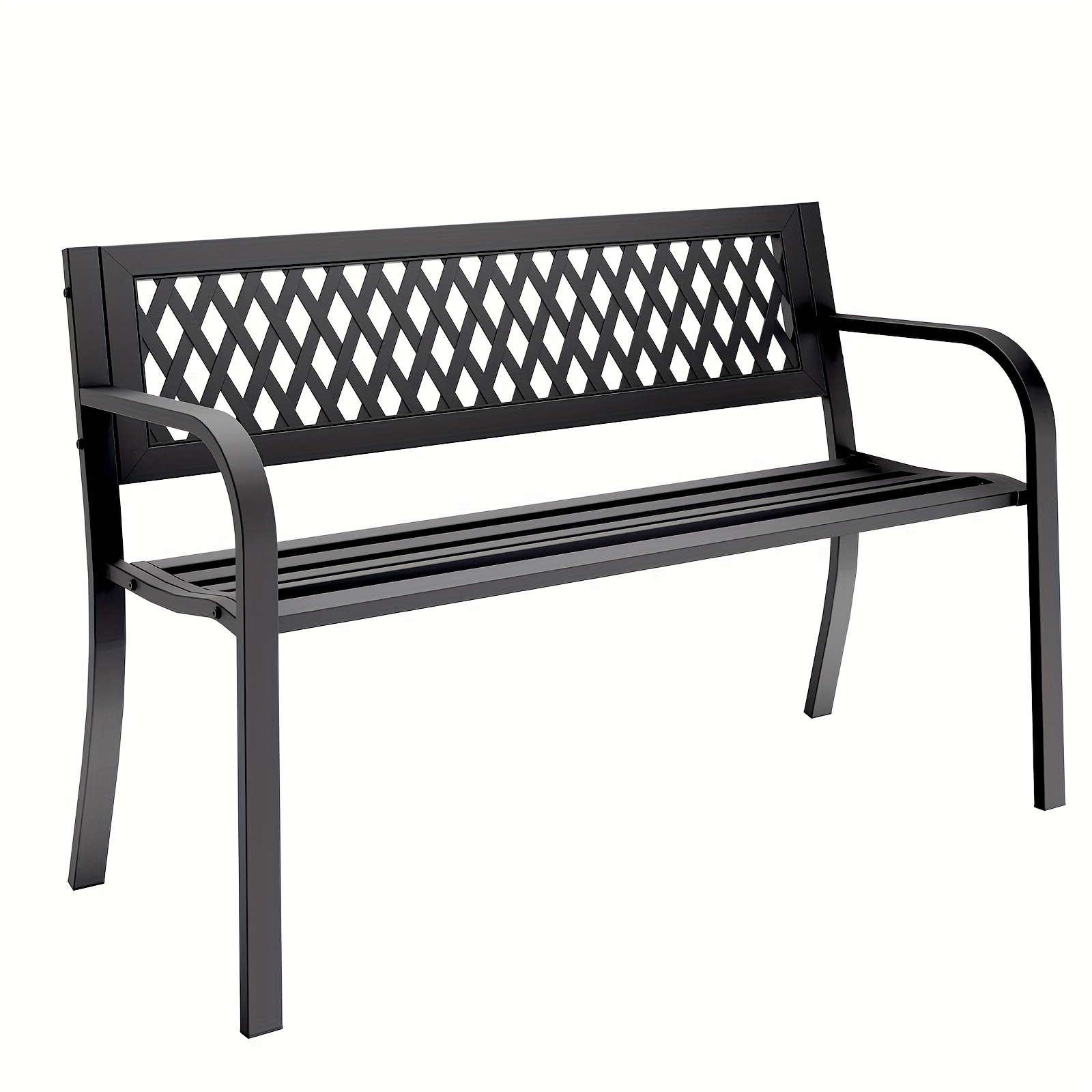 TEMU Heavy-duty Outdoor Bench With Plastic Backrest - Pu/polyurethane & Cast Loveseat, Low Maintenance Garden Bench Suitable For Patio, Porch,