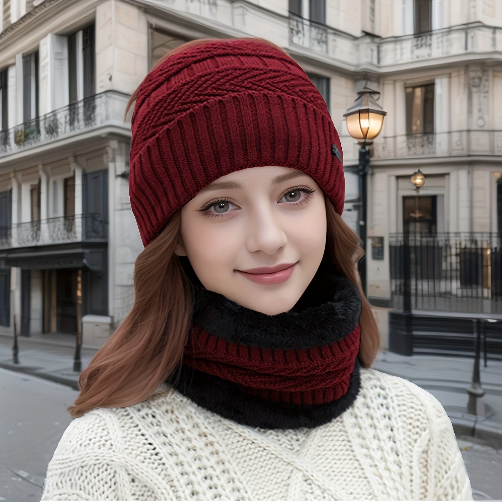 

Ensemble Bonnet et Écharpe Tricotés Confortables pour Couples - Chauffe-oreilles, Coupe-vent avec Doublure en , pour les d'Hiver & le Cyclisme - Cadeau de Noël Idéal