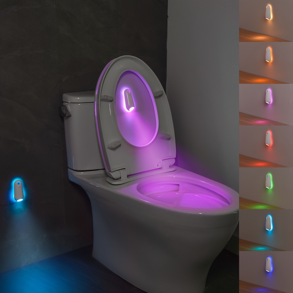 

1pc Dimmable Led Toilet Night Light With Motion Sensor, Usb Rechargeable 500mah Battery, 8-color Changing, Wall/tabletop Mount, Indoor Use, Push Button Control, Non-waterproof, Abs Plastic