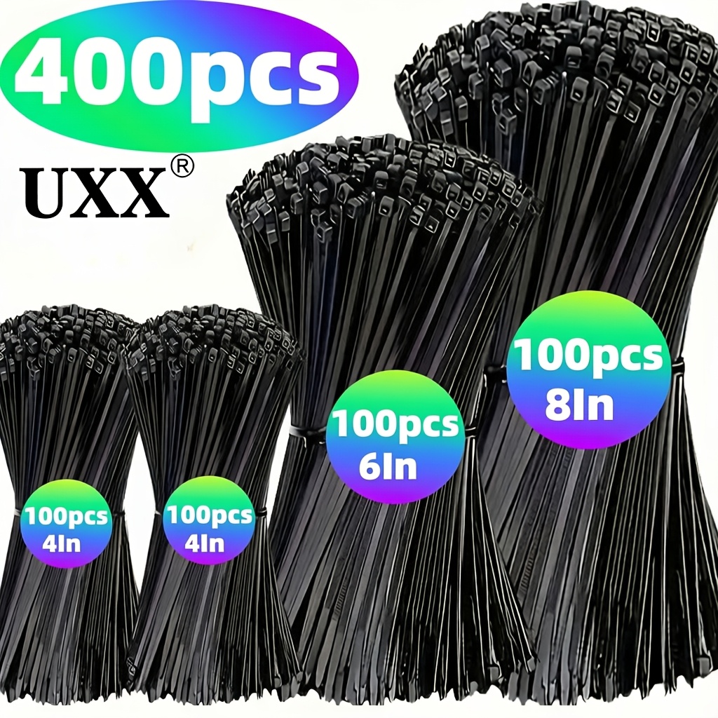 TEMU Lot de 400 attaches-câbles en nylon durables UXX, taille 7,87/5,91/3,94 pouces - 20/15/10 cm, attaches-câbles auto-bloquantes en nylon, adaptées