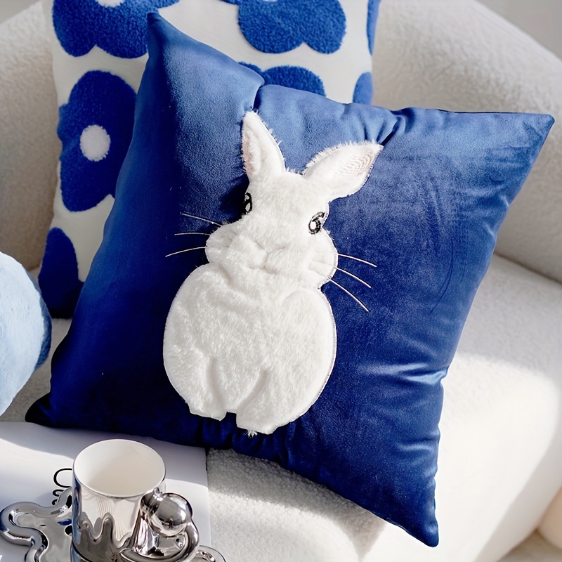 

Contemporary Style Zippered Polyester Throw Pillow Cover With Rabbit Design - Machine Washable, , Living Room & Office Decor, 18x18 Inches Case