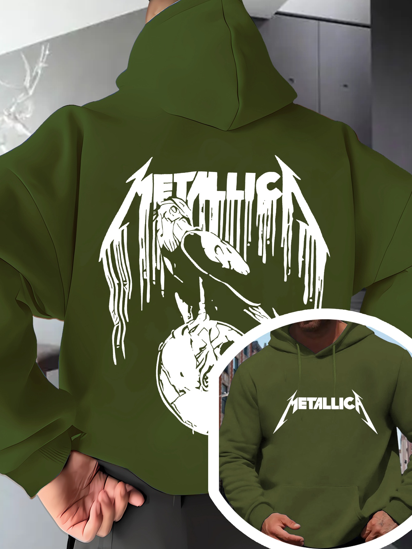 Men S Heavy Metal Graphic Hoodie -   Print with Dragon Design - Royal Blue Hooded Sweatshirt for Concerts, Casual Attire - Fall/Winter Clothing for Metalheads & Gothic Fashion Fans,  , Concert Apparel, Edgy Streetwear, Durable Print Quality, Streetwear Fashion,   Fabric,  s Apparel,   Apparel, Fall Fashion,   Material,  , Streetwear Lovers