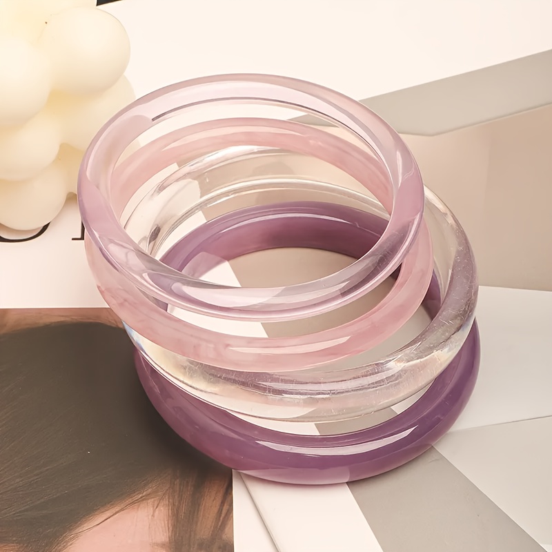 Image of 4pcs Resin Bracelet Set - Retro Minimalist Style, Unique Asymmetrical Translucent Design, Suitable For Women' Wear, Beach Vacation, Gift