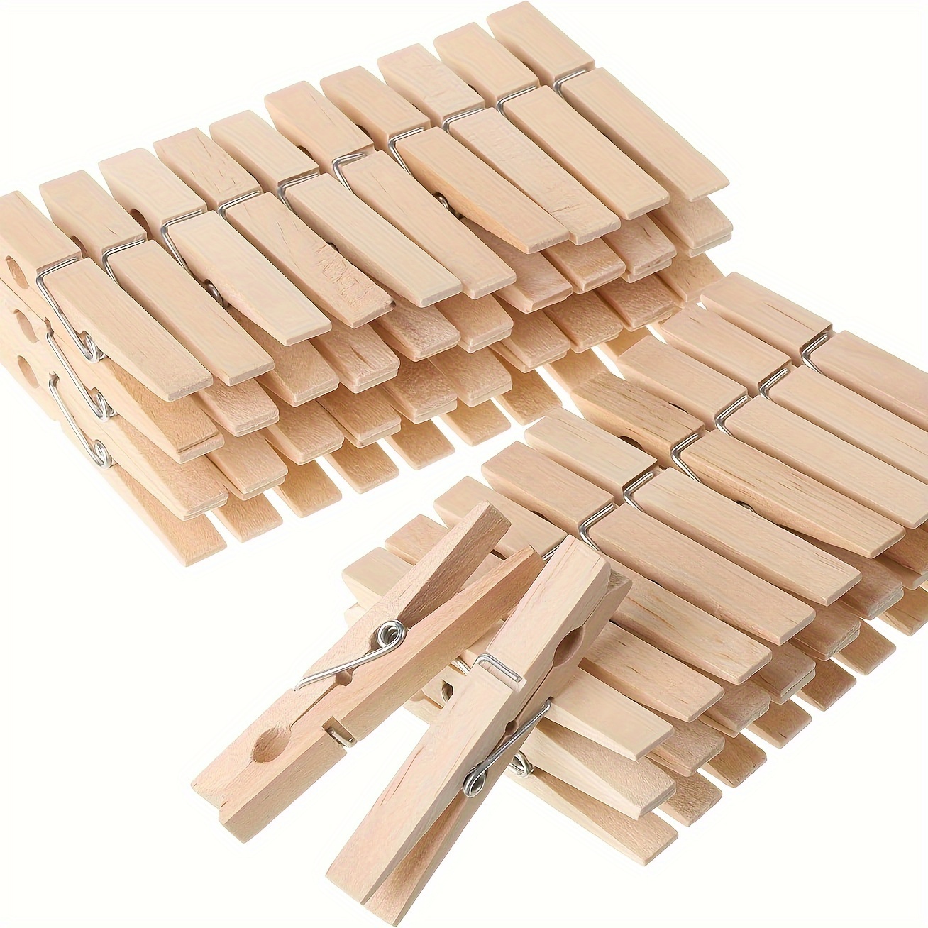 

100pcs Heavy-duty Bamboo Clothespins - Wooden Pins For Hanging Clothes, Photos & Outdoor Use, Clothes Pins