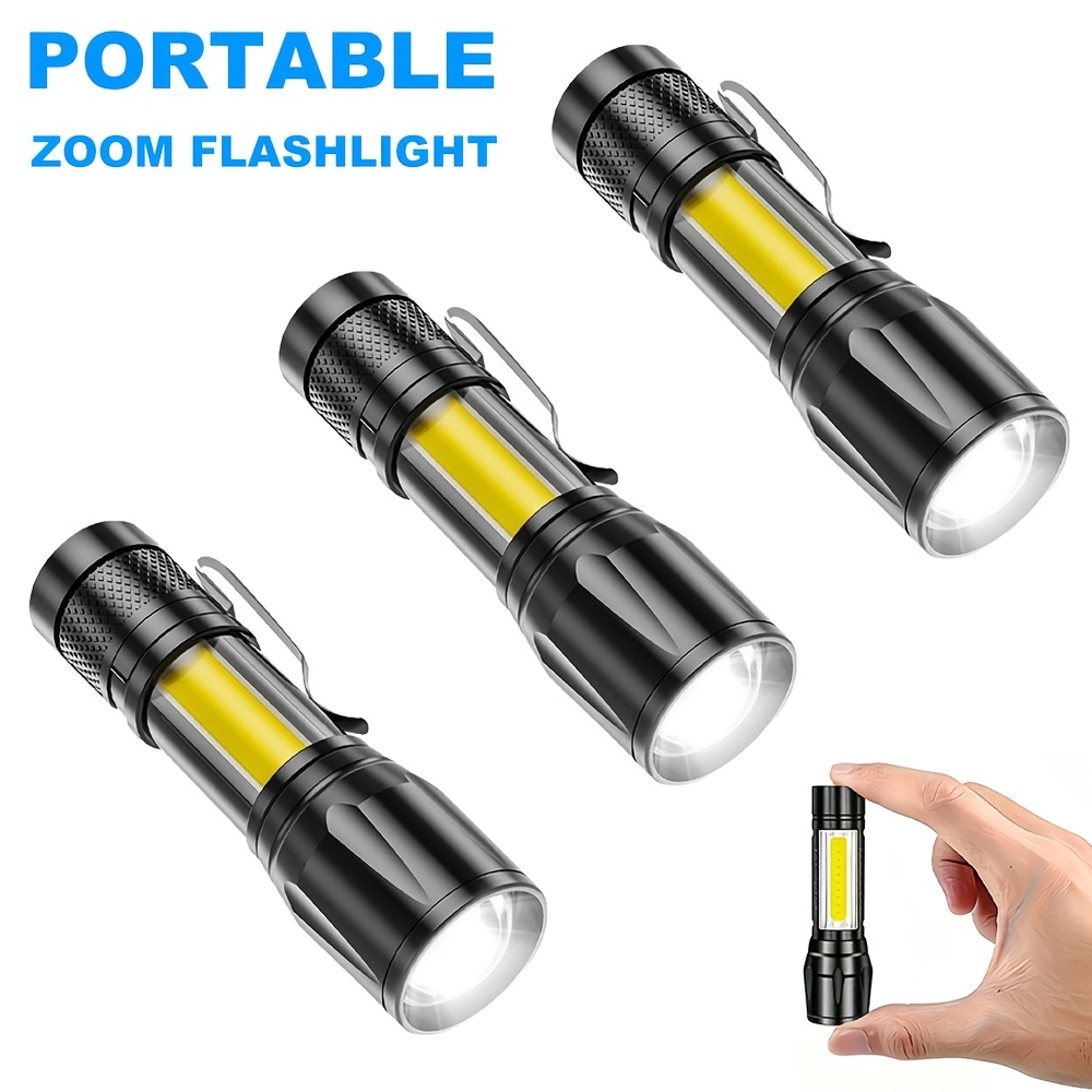 TEMU 3 pezzi Mini Torce LED a Regolabile, Torce COB Portatili (Con Clip), Torce EDC Tascabili Compatte, Ideali per Campeggio, Escursionismo,