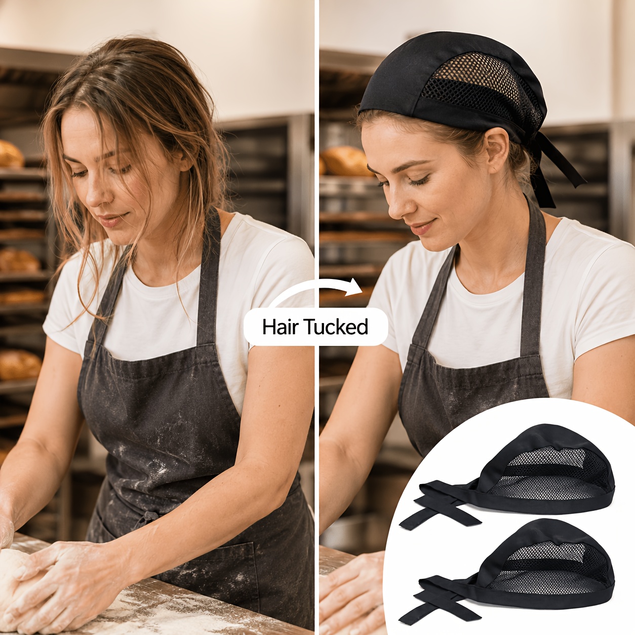 TEMU Lot de 2 toques de chef noires respirantes en de style pirate, casquettes de travail réglables à pour , , la préparation des aliments, , et