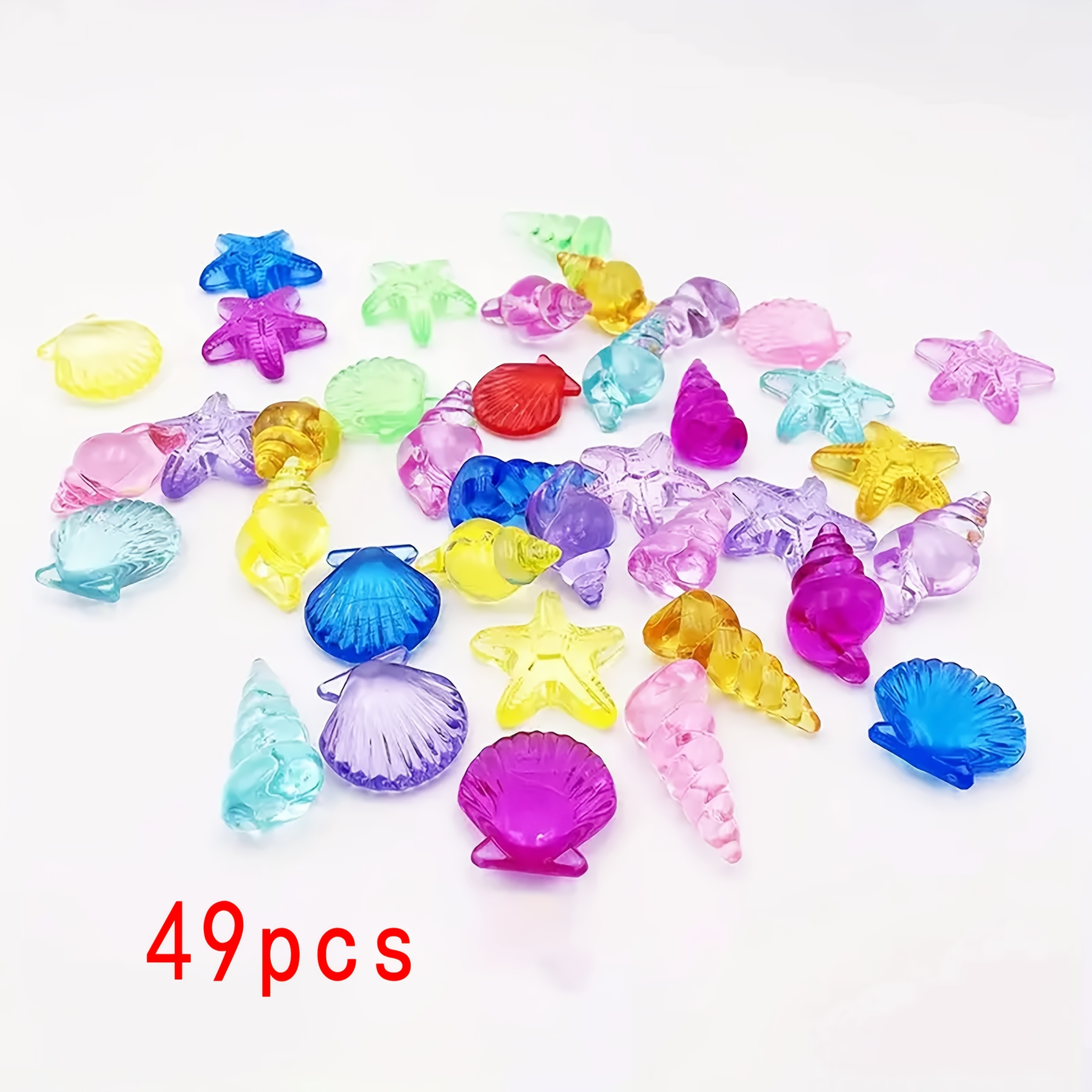 Image of 49pcs Of Colorful Artificial Decorative Shells, Creative Transparent Crystal Aquarium Decorations Including Shells, Starfish, And Beach-themed Decor For Pool Parties And Aquarium Landscaping