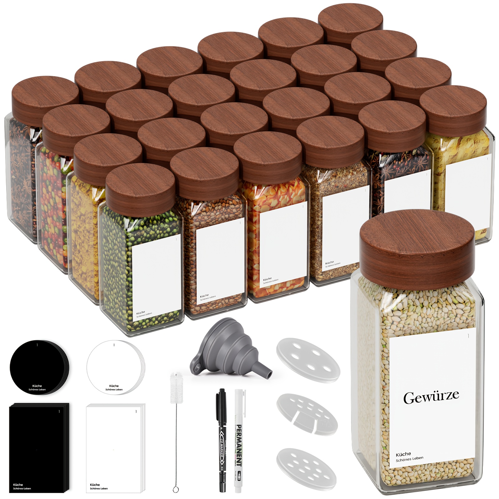 square spice jars (set of 24), 120ml spice jars with lids (acacia wood), spice organiser with spice labels for spices, for storing spices | Fri På Produkter Som Skickas Från Temu | Temu
