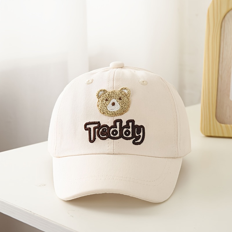 Image of ' Cute Bear Embroidered Baseball Cap - Cotton, Machine Washable, Adjustable Hook & Loop Closure -