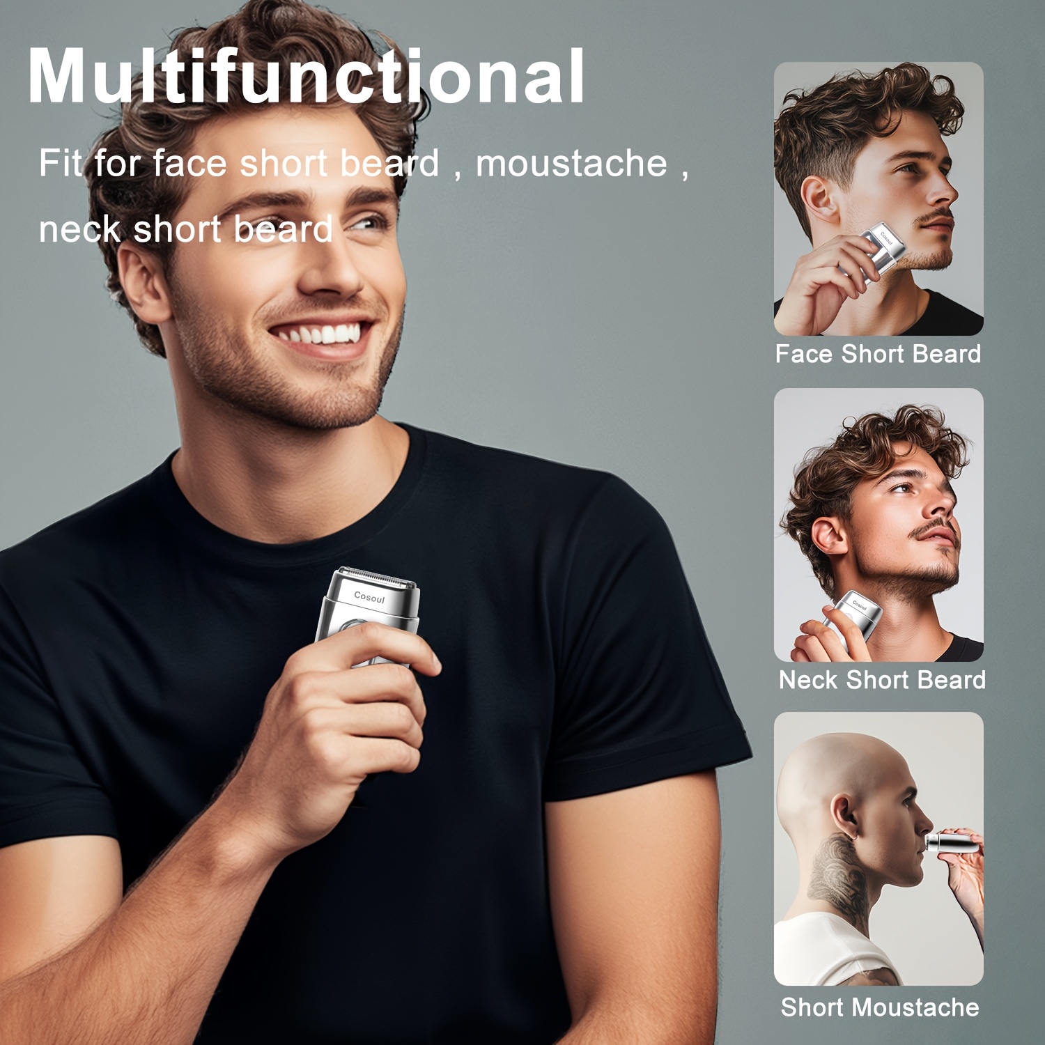   mens electric shaver with 3 floating blades fast charging usb c long lasting 900mah battery 60 min   metal alloy body cordless travel shaver for beard mustache neck ideal gift for men daily grooming stylish grooming tool durable construction business travelers     precision shaving professional shaving Product details 1