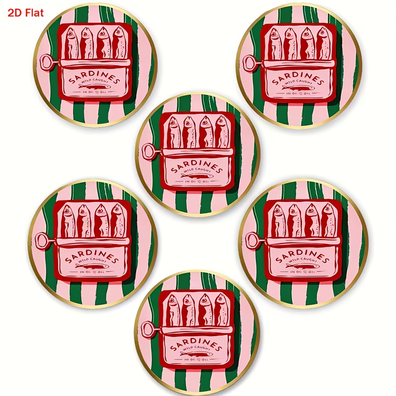TEMU 2d Flat, 6pcs Wooden Coaster Set With Sardine Pattern, Suitable For Family Gatherings, Cafes, Offices, , Home Decor Christmas Gift, 2d Flat