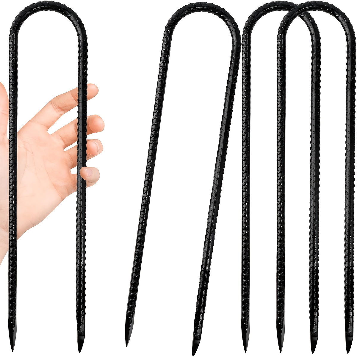 TEMU 8-pack/4-pack 12-inch Heavy Duty Steel Stakes With , Rustproof Ground Anchors For Tents, Plants, Fences, And Trampolines