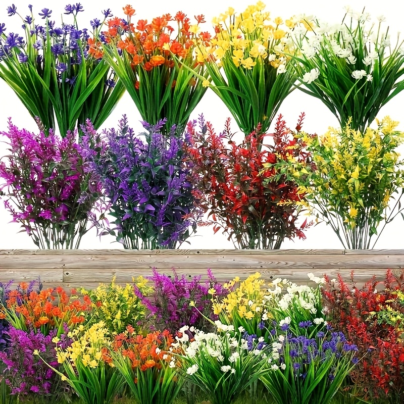 8 bundles of outdoor artificial flowers realistic multicolor   with campanulas daisies and blueberry   fade resistant plastic flowers suitable for weddings homes hotels cemeteries courtyards gardens and vases