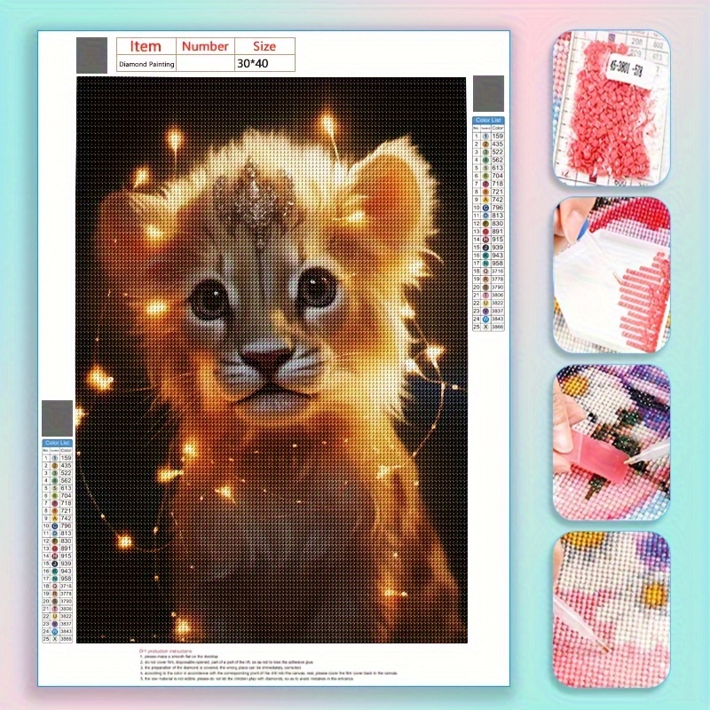 

5d Full Drill Diamond Painting Kit With Lion Cub Design, Diamond Art Mosaic Craft For Beginners, Bedroom Living Room Decor, Crystal Rhinestone Artwork Without Frame (30x40cm)