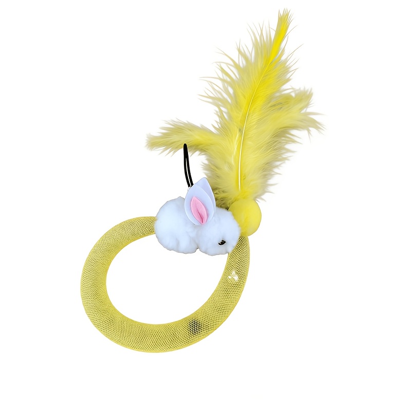 TEMU Multicolor Mesh Ring Cat Toy With Feather Wand & Fluffy Ball - Interactive Handheld Toy Suitable For Indoor Cats, Lightweight Portable Suitable